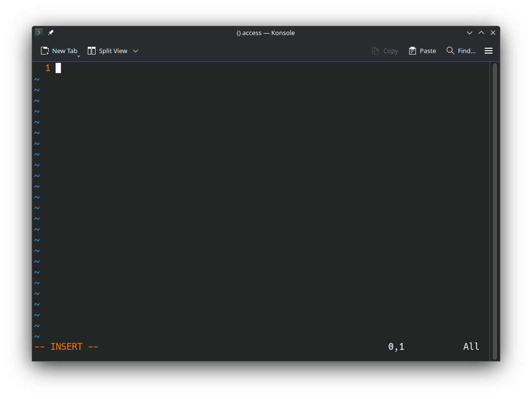 A screenshot of Vim after switching to Insert Mode